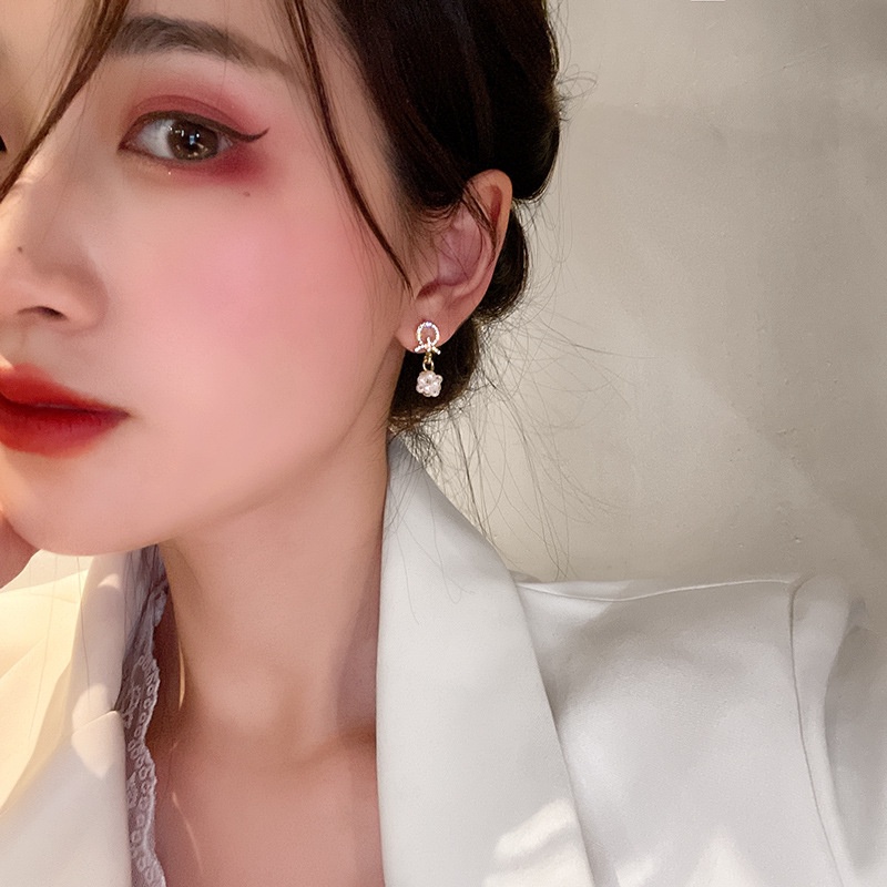 Bông tai mạ bạc 925 phối ngọc trai nhân tạo thiết kế kiểu dáng xinh xắn