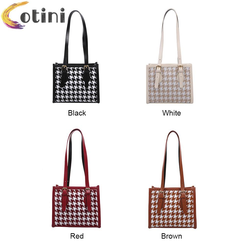 COTINI Vintage Women Shoulder Underarm Bag Leather Plaid Lady Clutch Handbags Tote