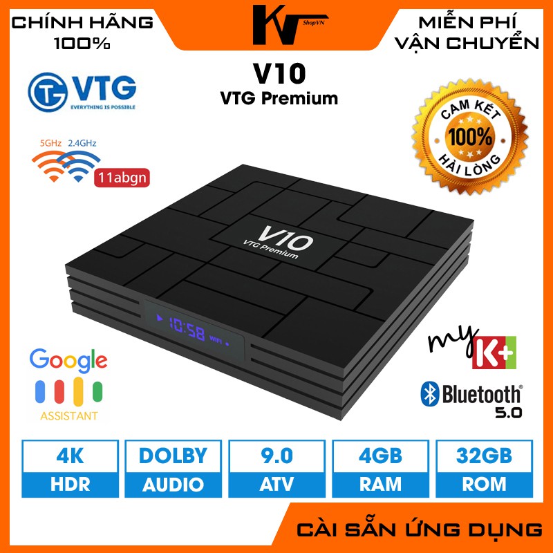 Android TV Box V10 Premium, Rom ATV9 tìm kiếm giọng nói, Ram 4GB, Bộ nhớ 32GB, Truyền hình bản quyền