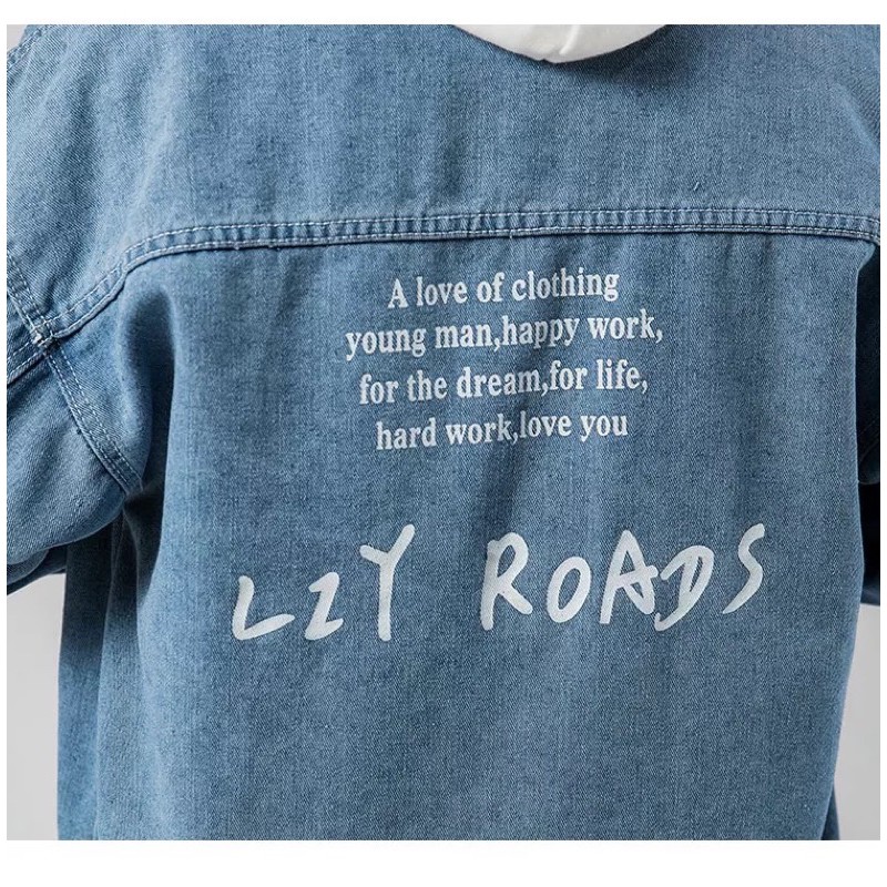 áo khoác jeans bò Nam in lưng T-A-N from rộng Hàn Quốc AKJI02 màu xanh