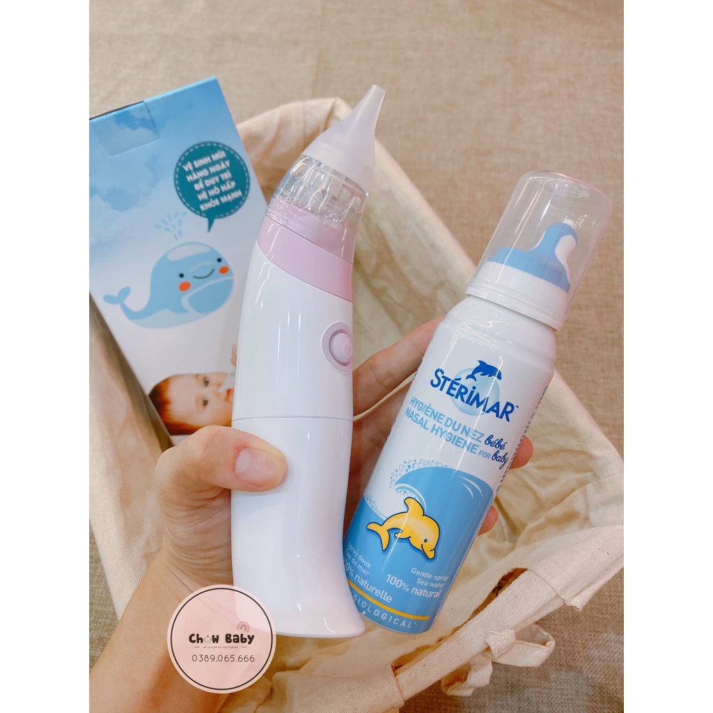 Xịt muối biển cá heo viêm sổ mũi cho bé Sterimar Pháp cam xanh