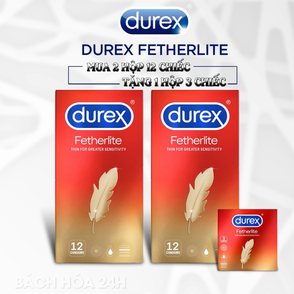 [Chính Hãng] Bộ 4 Hộp Bcs Durex Fetherlite (Hộp12c) Tặng Gel Durex - Bcs Siêu Mỏng Ôm Khít Khiến Cuộc Yêu Thăng Hoa