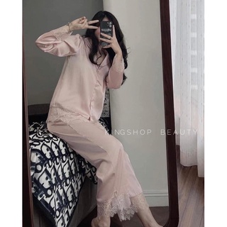 Set lụa trơn pizama phối ren siêu đẹp