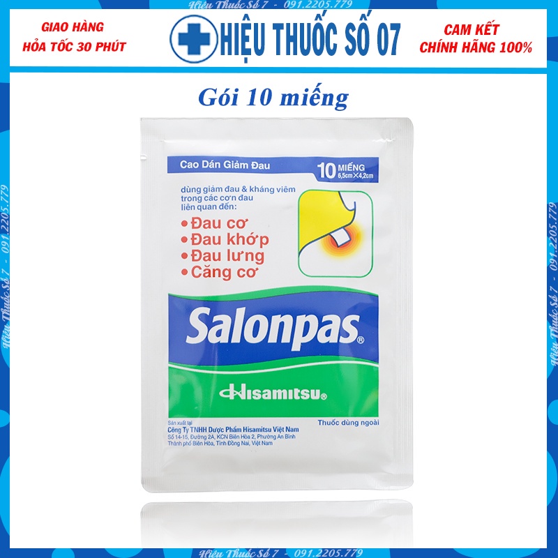 Cao dán Salonpas miếng dán giảm đau nhức, mỏi cơ, xương khớp, Hộp 10 miếng - 40 miếng