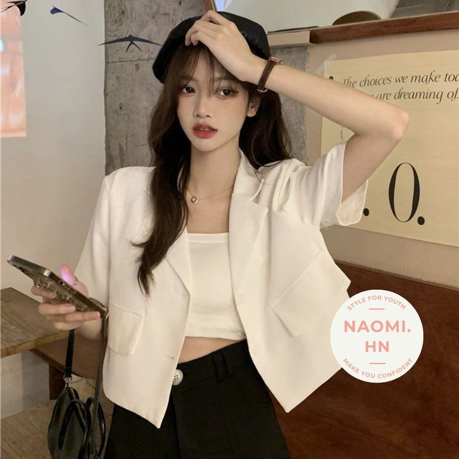 Áo khoác blazer ngắn tay croptop form rộng cúc dọc chất thích nhiều màu HOTHIT. Blazer nữ cổ vest ngẵn tay croptop.