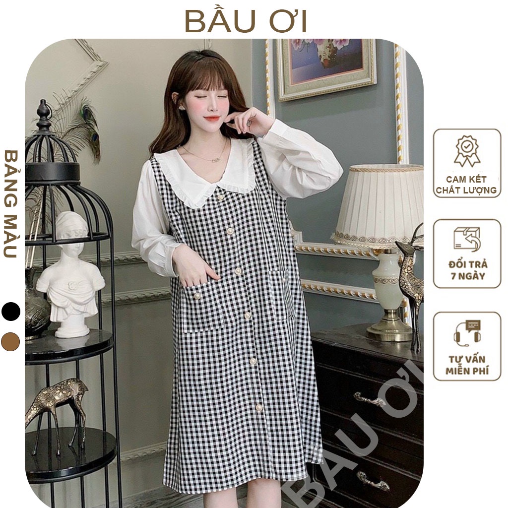 [BAUOII V124]  VÁY BẦU CÔNG SỞ THU ĐÔNG KẺ CARO CỔ SEN ĐUÔI CÁ - ĐẦM BẦU THỜI TRANG HÀNG QUỐC HÀNG THIẾT KẾ