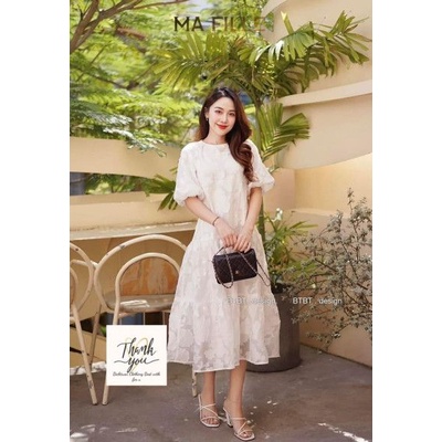 Váy đầm hoa nổi tầng đai tiểu thư