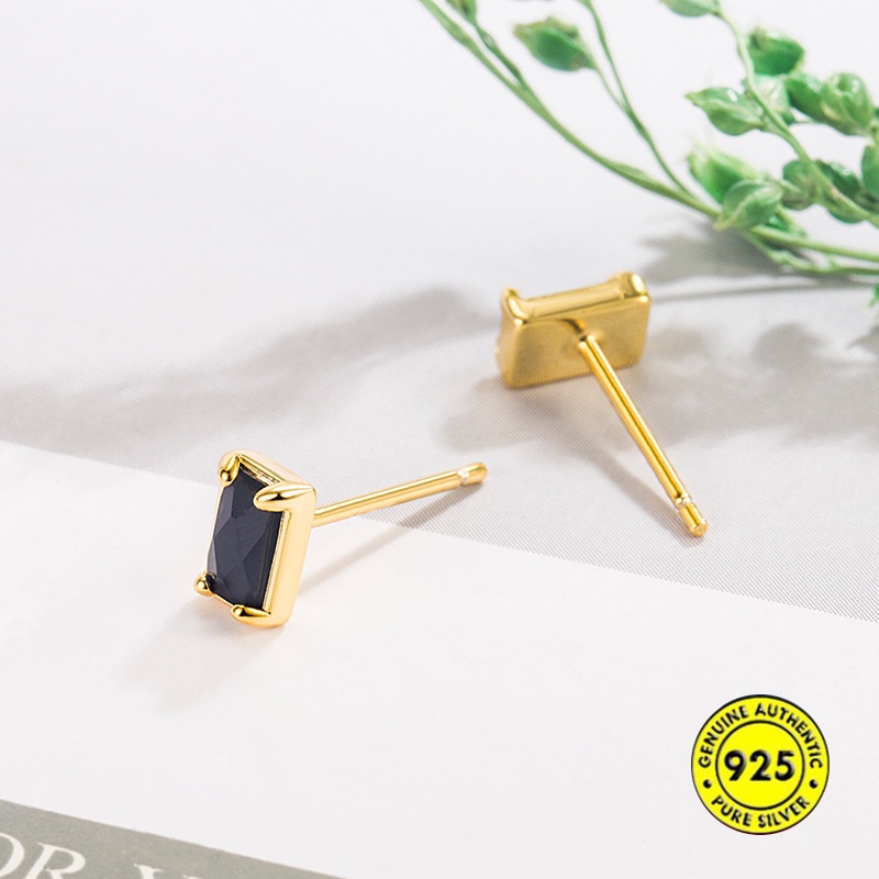 Bông Tai Mạ Vàng 18K Hình Vuông Đính Kim Cương Giả Không Phai Chống Dị Ứng