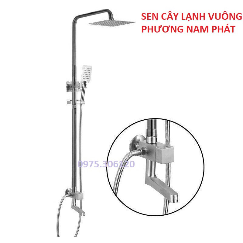 [SEN VUÔNG ĐẸP] Bộ Sen Cây Tắm Đứng Lạnh INOX 304 N1011 và tay sen tắm và dây sen DÙNG CHO NHÀ CHỈ CÓ ĐƯỜNG NƯỚC LẠNH