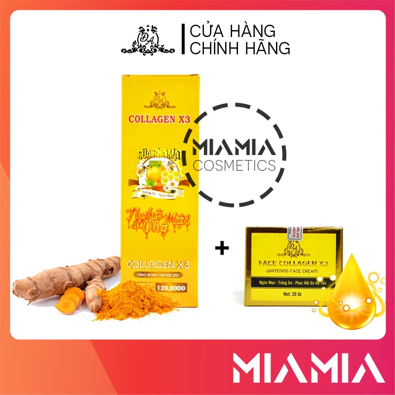 Combo Kem Face Collagen X3 và Sữa Rửa Mặt Nghệ Mật Ong chính hãng Mỹ Phẩm Đông Anh