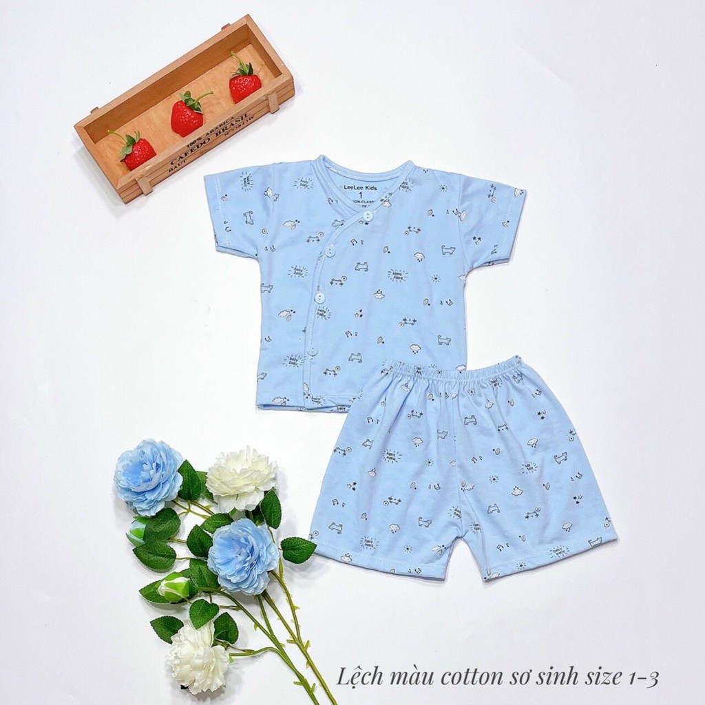 Quần áo sơ sinh bộ cộc tay cho bé trai bé gái cotton KHUY LỆCH chất lạnh Acutebaby