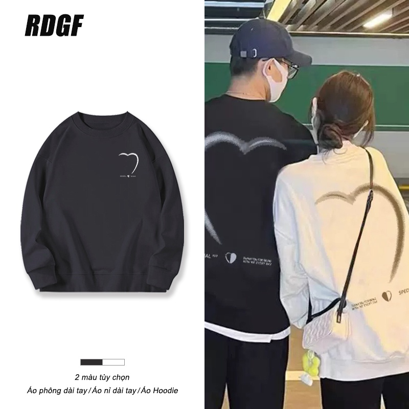 Áo sweater RDGF dài tay dáng rộng in hình trái tim phong cách Hàn Quốc thiết kế thời trang cho cặp đôi