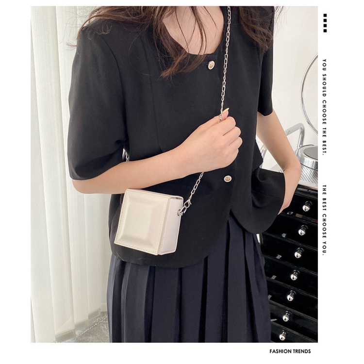 Túi Xách Mini Màu Hồng Phối Dây Xích Thời Trang Dành Cho Nữ