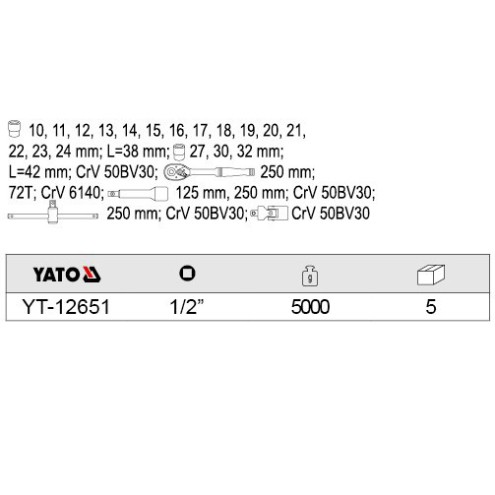 [ Dụng Cụ Số 1 ]. Đồ Nghề Yato Balan. Bộ tuýp tay vặn tổng hợp 1/2inch 23 chi tiết Yato YT-12651
