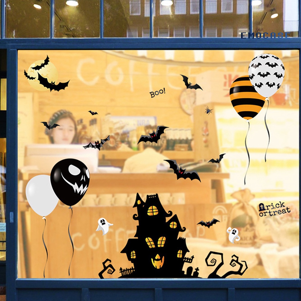 Ny- Nhãn Dán Tường PVC Chống Thấm Nước Họa Tiết Halloween Trang Trí Không Khí Bí Ngô Dơi Ma Haunted House