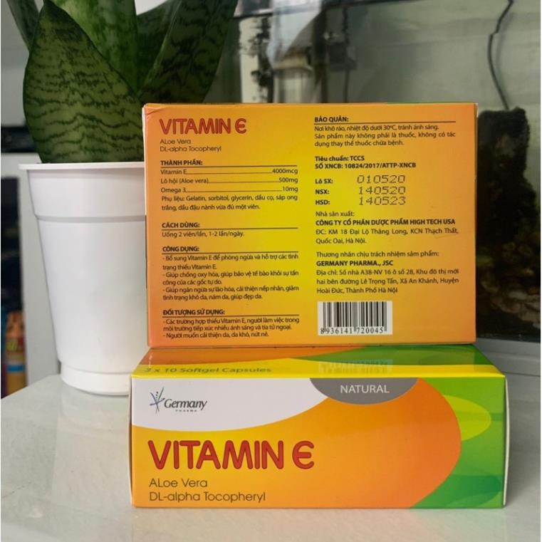 Viên uống đẹp da VITAMIN E bổ sung omega 3,tinh dầu lô hội làm đẹp da, chống lão hóa, ngừa nếp nhăn - HỘP 30 viên