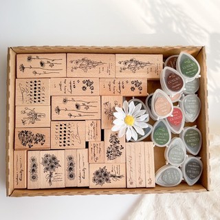  Stamp dấu gỗ hoa vintage trang trí thiệp, quà và sổ.