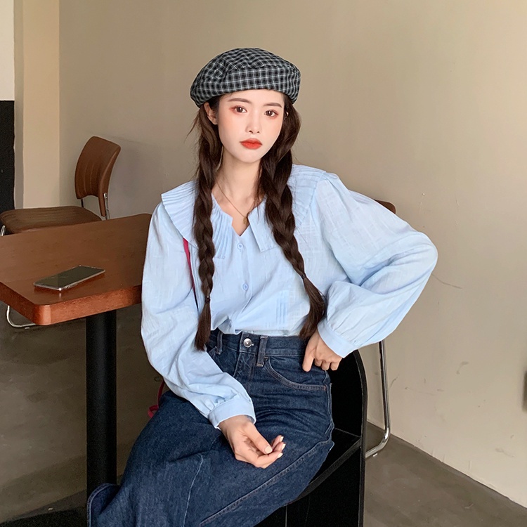 Bộ đầm vest không tay và áo sơ mi 3 màu trơn thời trang retro Hàn Quốc thời trang cho nữ