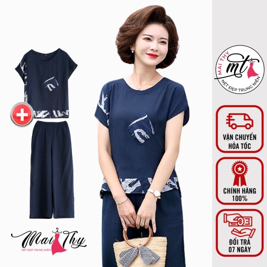 Bộ Đồ Trung Niên Nữ S880, Đồ Bộ Mặc Nhà Cho Mẹ Hoa Văn Chất liệu Đũi Nhật Mềm Mát Sang Trọng, Form Rộng Thoải Mái