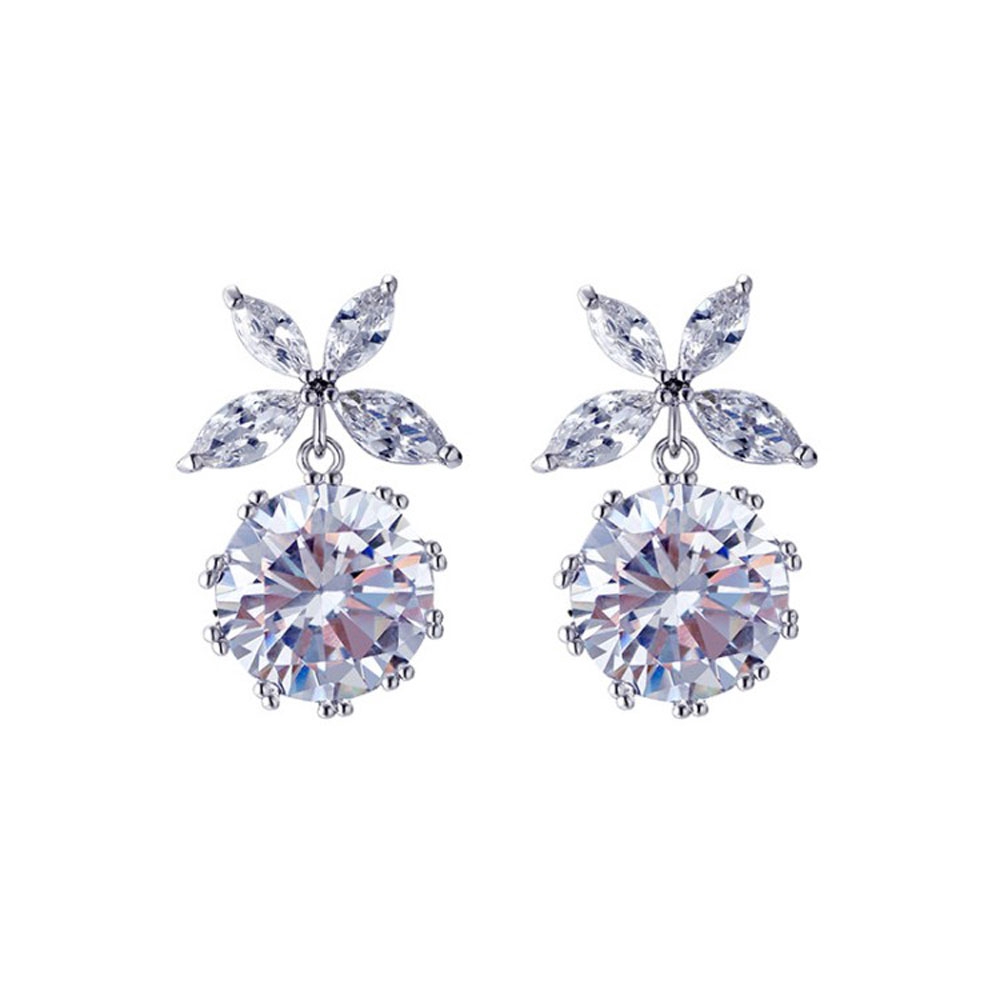 Khuyên tai kim bạc 925 dạng thả khảm đá zircon lấp lánh chống dị ứng