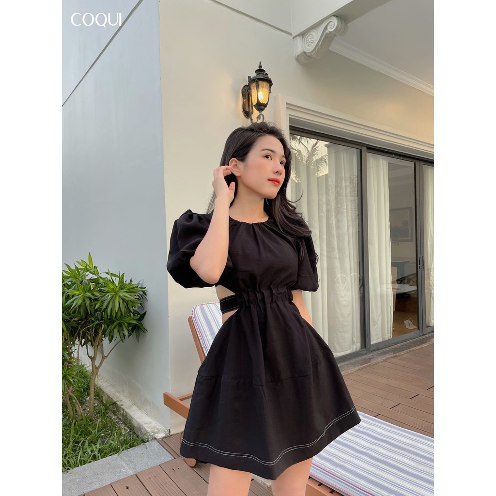 [COQUI] Đầm Anna đen tay phồng hở lưng | BigBuy360 - bigbuy360.vn