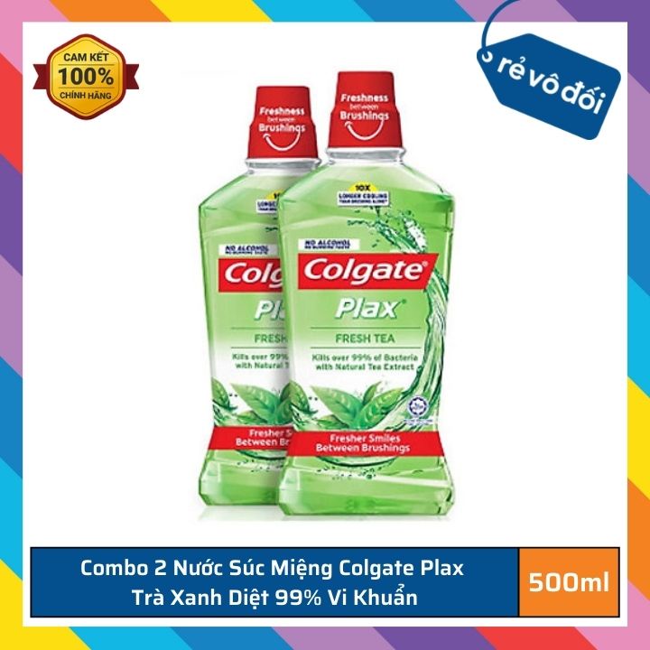 Combo 2 nước súc miệng Colgate diệt 99% vi khuẩn Plax trà xanh 500ml - Thái Lan