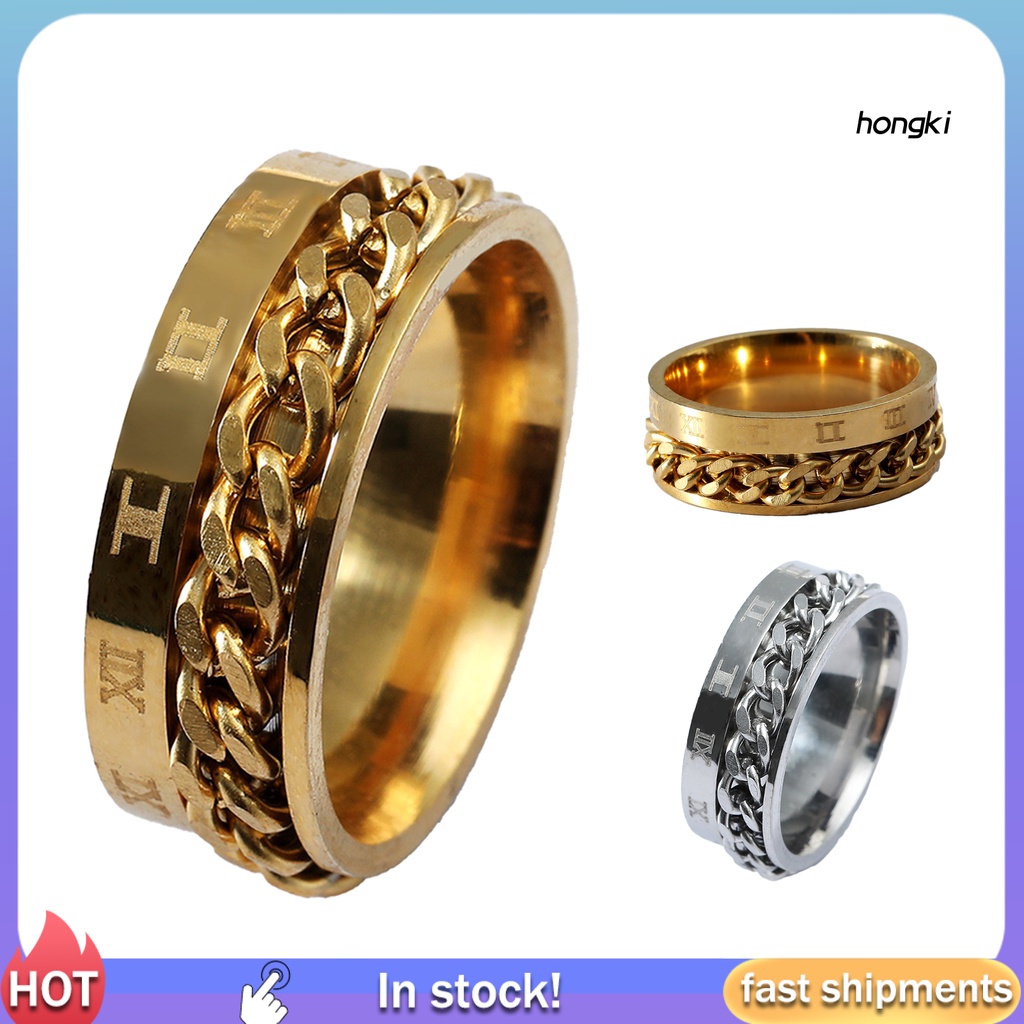 Nhẫn Thép Không Gỉ Khắc Số La Mã Thời Trang Cho Nam