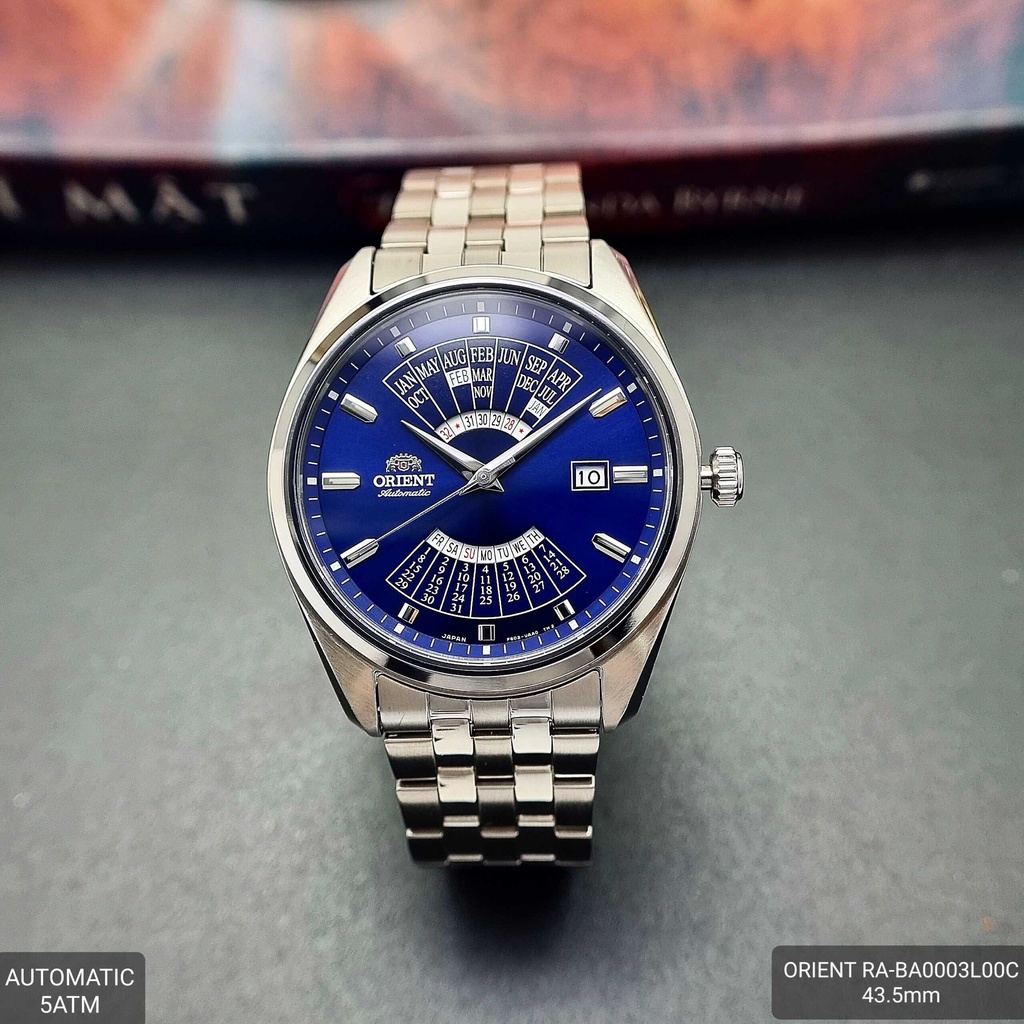 Đồng Hồ Nam  ORIENT LỊCH VẠN NIÊN  RA-BA0003L00C  Automatic Dây Sắt Trắng Mặt Xanh Dương