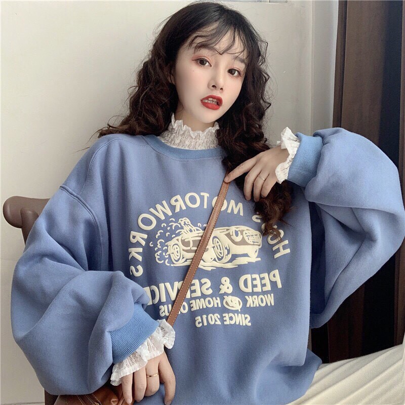 ÁO NỈ PEED IN PHỒNG - ÁO SWEATER THU ĐÔNG XANH BE ĐEN | BigBuy360 - bigbuy360.vn