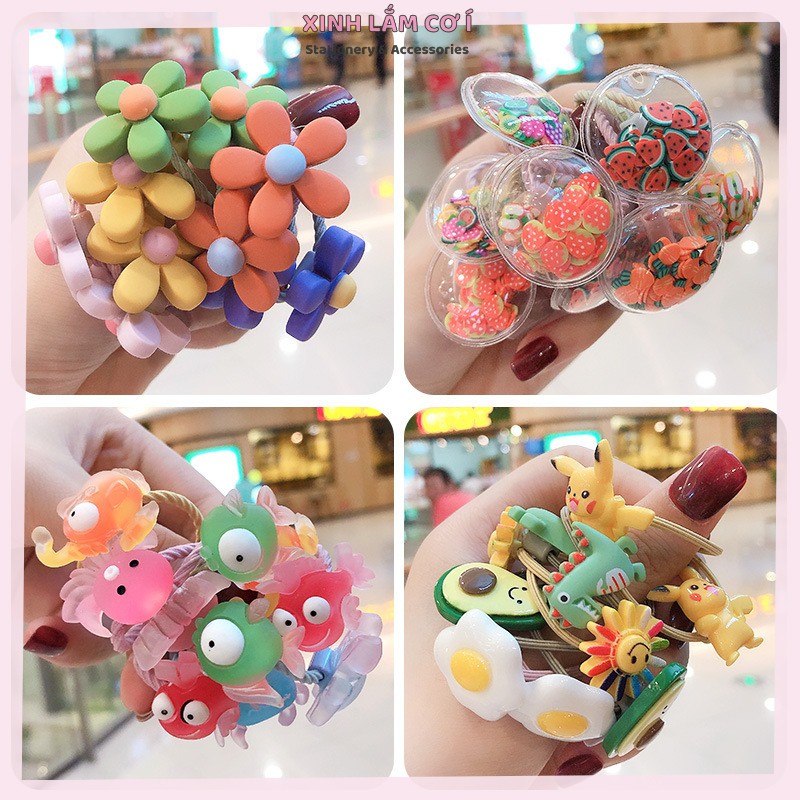 Set 10 Dây Buộc Tóc Trái Cây, Ếch Cốm, Khủng Long Siêu Cute Cho Bé Yêu [Xinh Lắm Cơ Í]