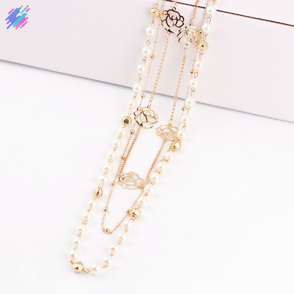 Dây chuyền dài nhiều tầng đính ngọc trai thời trang cho nữ