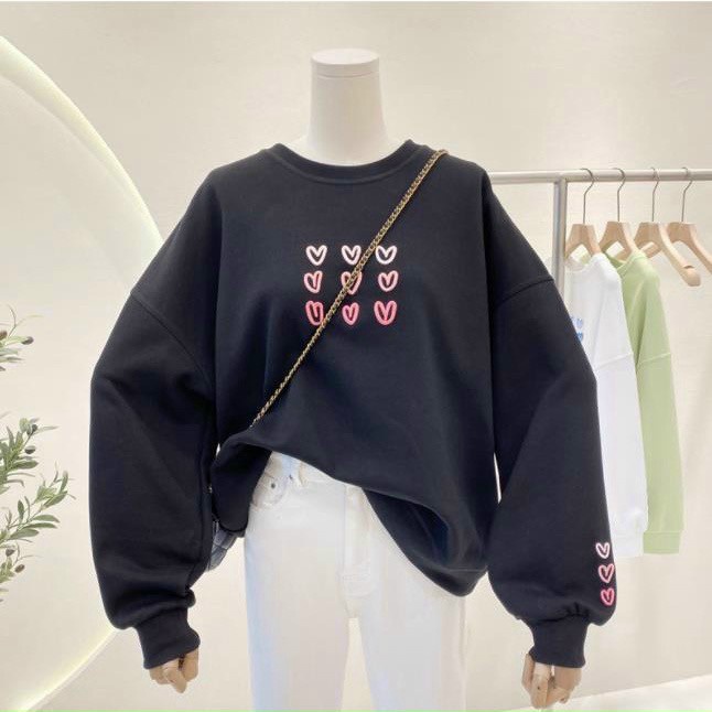 Áo Sweater Nữ Tay Phồng Thêu Lá Chất Nỉ Dày Mịn Form Rộng Mặc Mát Thoải Mái NEW UNISEX