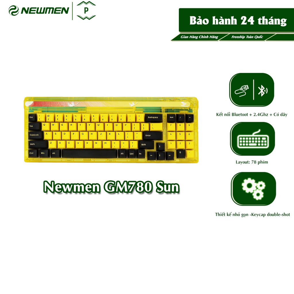 Bàn phím cơ không dây Gasket Newmen GM780 Sun, Layout 78 phím, bảo hành 24 tháng - Hàng chính hãng