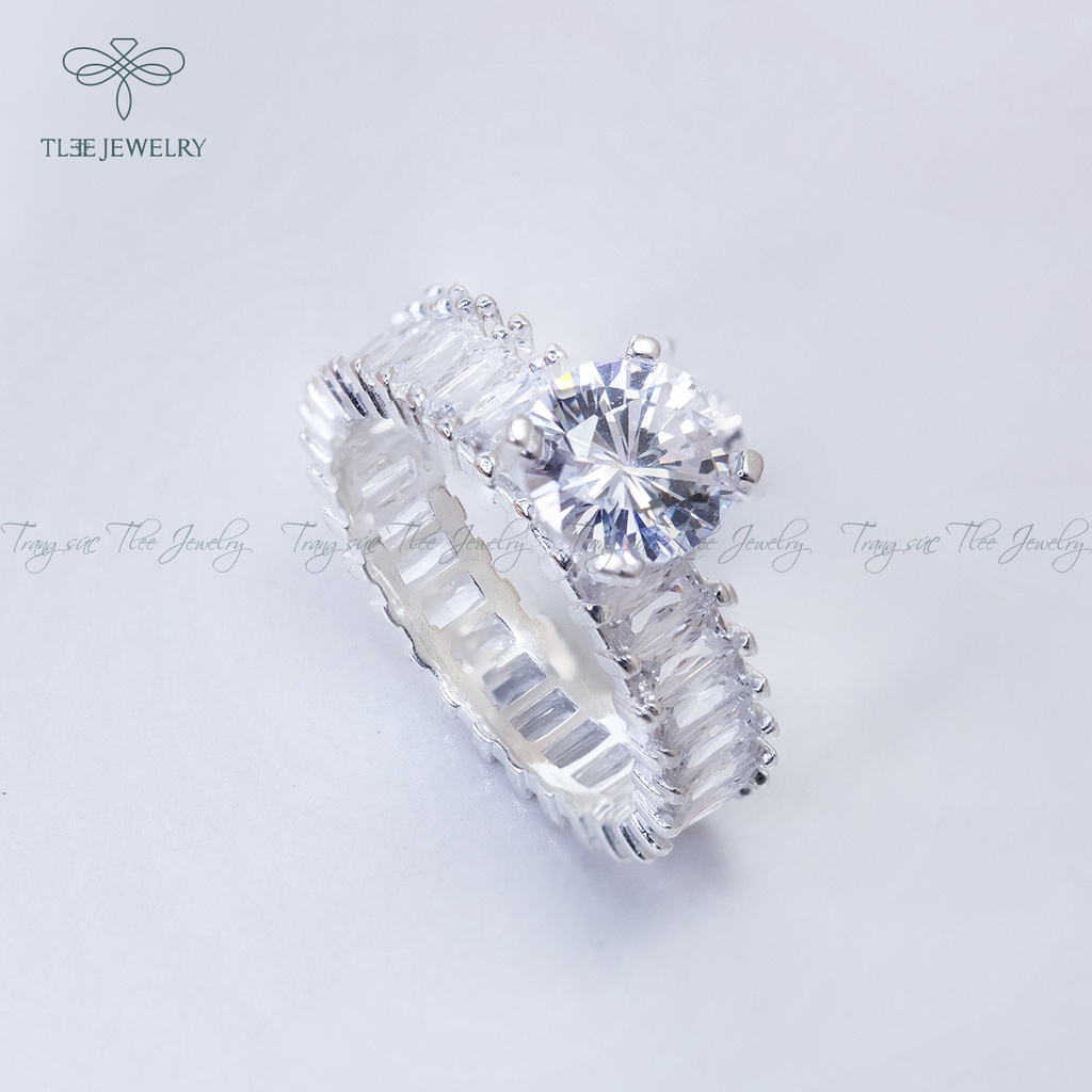 Nhẫn bạc nữ TLEE trụ đá bốn chấu viền đá kết sang trọng NCJ A0141