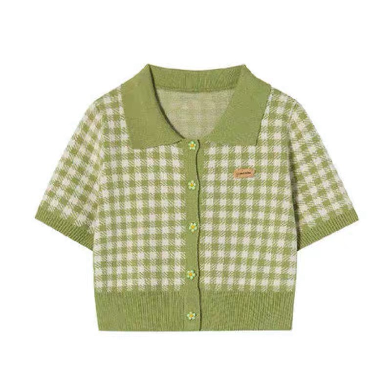Áo phông polo crotop Forgirl xanh tím kẻ caro