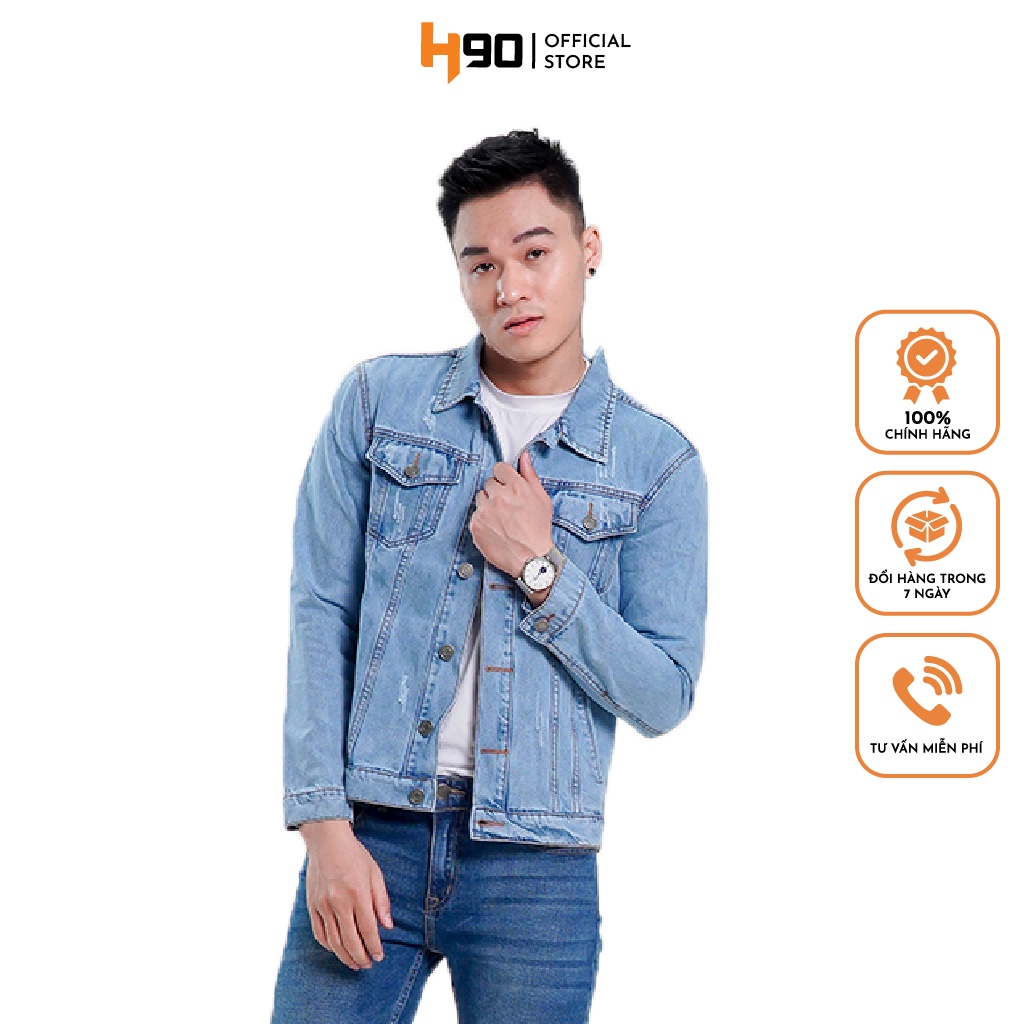 Áo khoác jean nam cổ bẻ cao cấp H90 dáng ôm chất co giãn HJKJ003