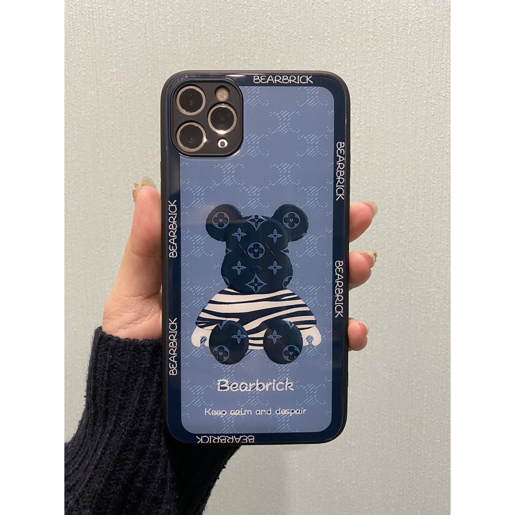 Ốp điện thoại BEARBRICK màn hình gương cường lực chống nước cho iPhone X Xsmax 11 12 13 Promax