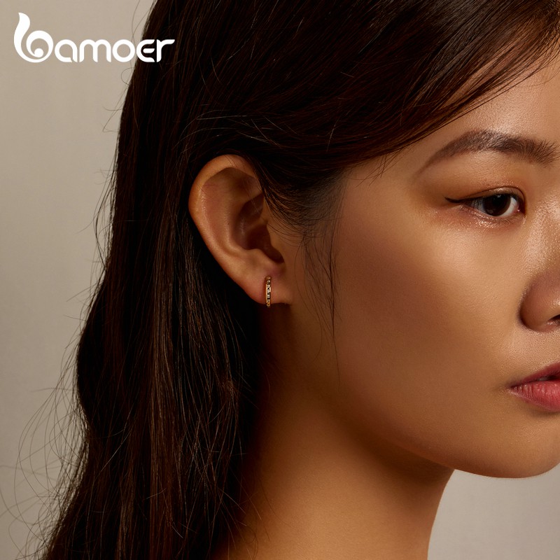 Đôi khuyên tai tròn Bamoer Bse101-B bằng bạc 925 thiết kế đơn giản thời trang cho nữ