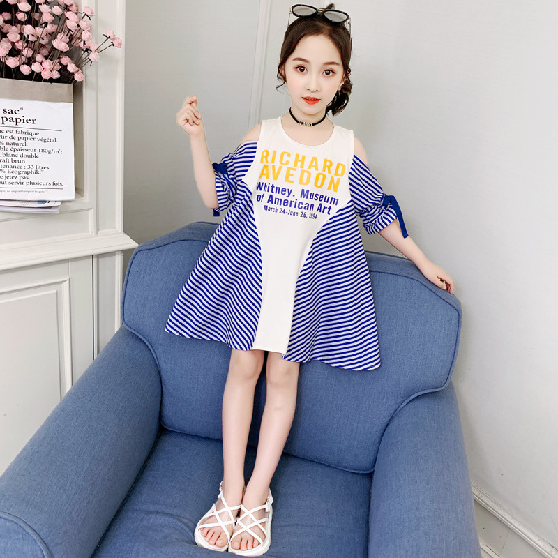 Đầm Khoét Vai Kẻ Sọc Thời Trang Xinh Xắn Cho Bé Gái