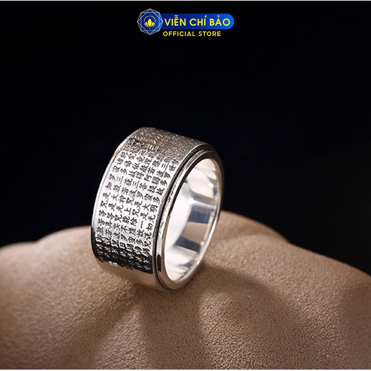 Nhẫn nam Bát Nhã Tâm Kinh bản xoay chất liệu bạc Thái 925 thời trang phụ kiện trang sức Viễn Chí Bảo N100803-11