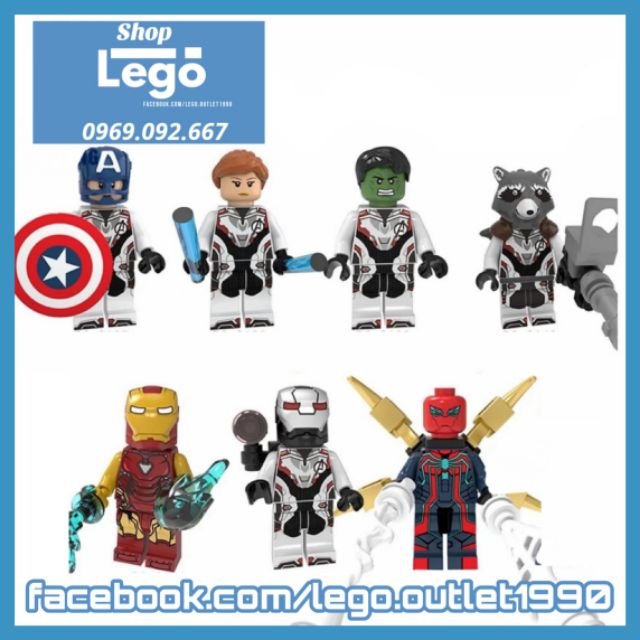 Xếp hình Captain America - Black Widow - Hulk - Rocket Racoon - Iron Man - War Machine - Spider Man Lego Minifigures PG8