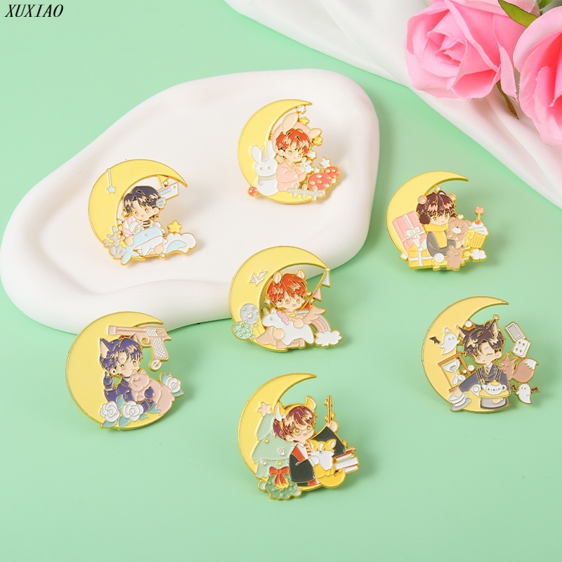 Ghim Cài Áo Tráng Men Hình Mặt Trăng Hoạt Hình 7 Con Trai