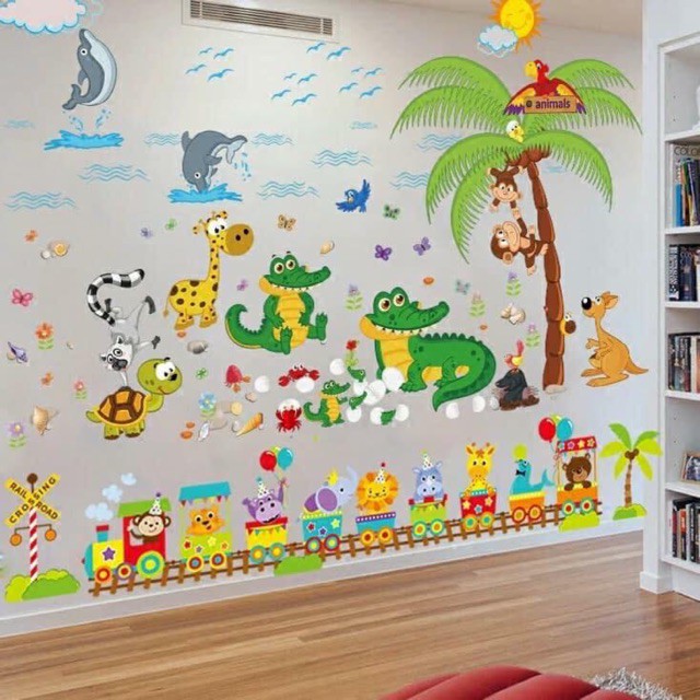 Decal dán tường Thú cá sấu kết hợp Happy travel