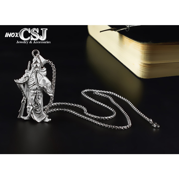 Mặt dây chuyền nam inox hình quan công màu trắng đứng oai phong, lẫm liệt sáng đẹp, không đen, không gỉ theo thời gian