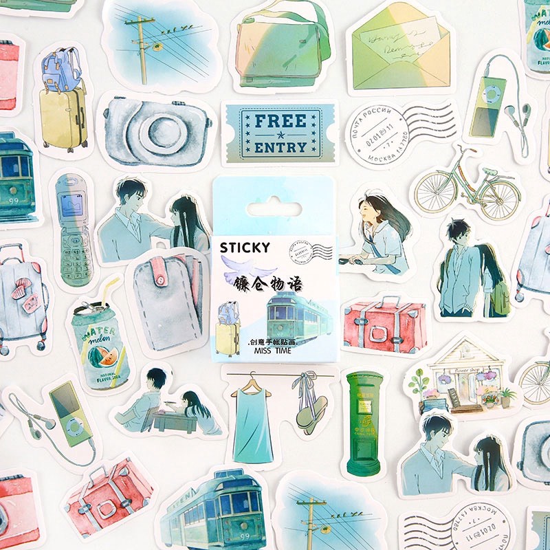 Hộp 46 Sticker cute miếng dán thiết kế dễ thương dùng trang trí độc đáo