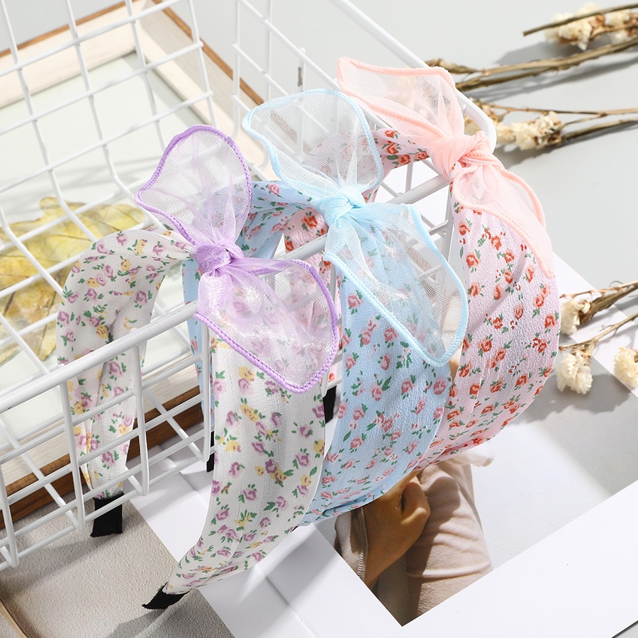 Cài tóc vải lưới thắt nơ họa tiết hoa phong cách Hàn Quốc cho nữ