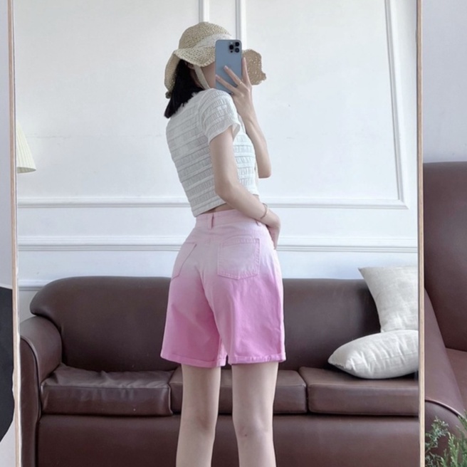 Quần short kaki wash phối 2 màu lưng cao ống rộng có Bigsize (SK1112)