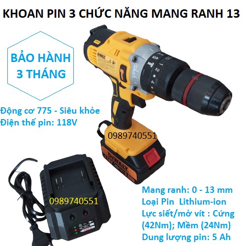 MÁY KHOAN PIN DEWAT 118V MOTOR 775 CÓ BÚA