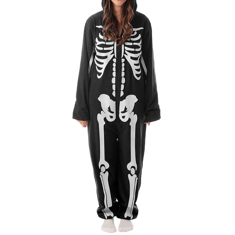 Bộ Đồ Ngủ Liền Thân Hình Bộ Xương Có Khóa Kéo Dành Cho Người Lớn Và Trẻ Em