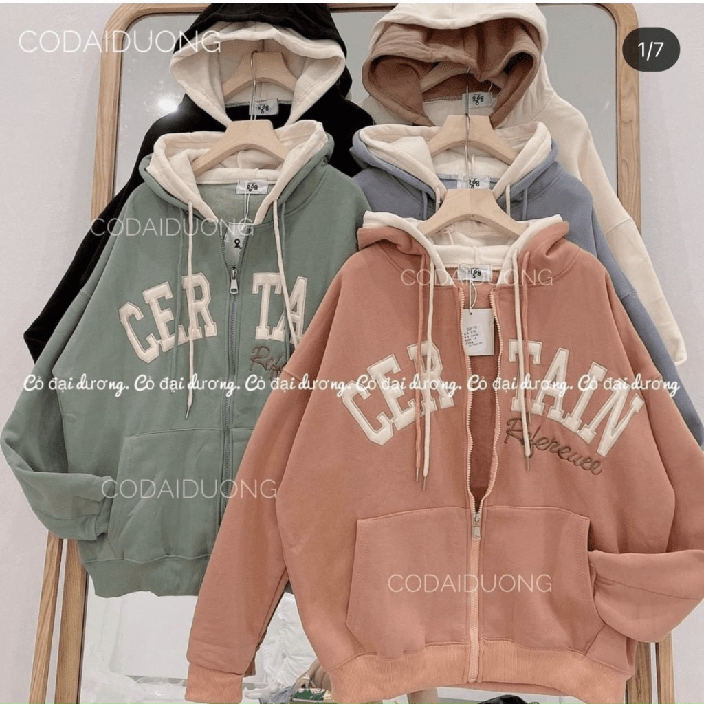 ÁO KHOÁC HOODIE NỮ DÂY KÉO HAI NÓN HẠO TIẾT CERTAIN SIÊU ĐẸP SIÊU DỄ THƯƠNG